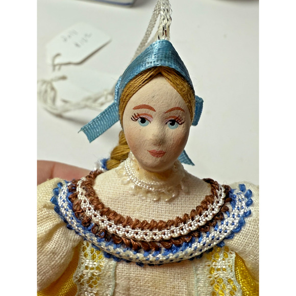 Vtg Russian Porcelain Head Doll Handmade Folk Art Painted Face Cloth Ornament - Picture 3 of 3